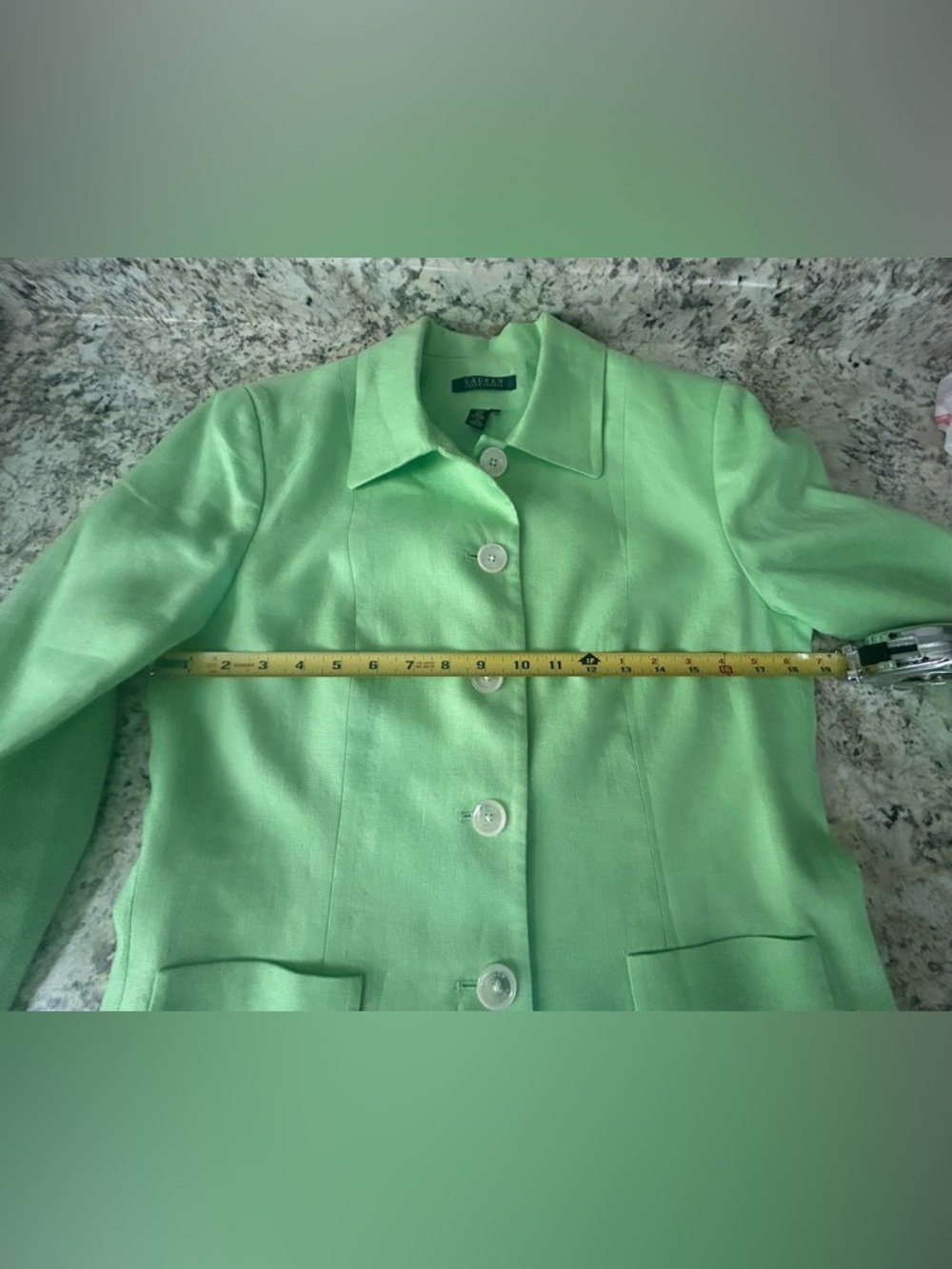 Vintage Y2K Lauren Ralph Lauren Green Linen Button-Front Blazer Jacket Size 10 - Picture 10 of 11